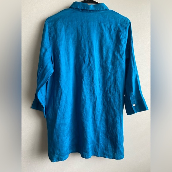 J Jill Linen turquoise tunic blouse high low size S - Picture 9 of 13